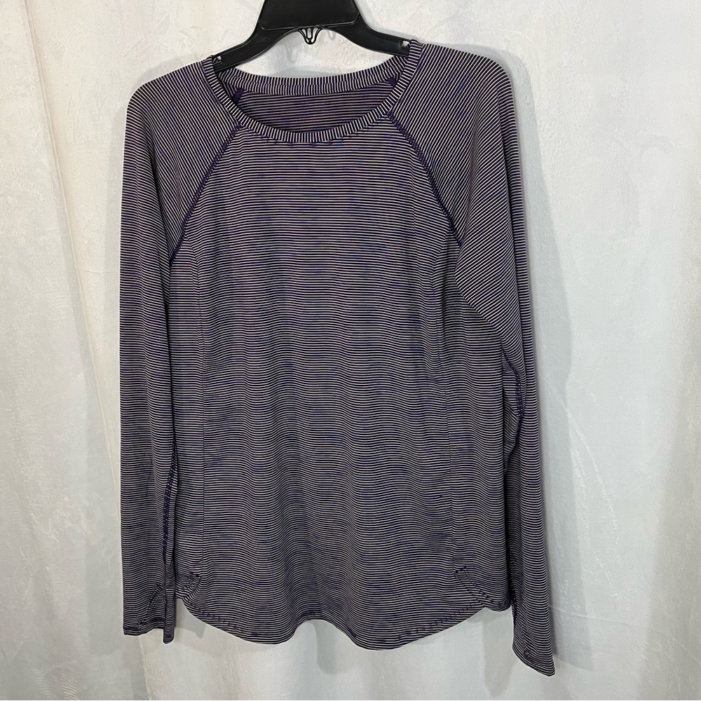 Tek Gear Workout Gear‎ Purple Multi- Color Stripe  Long Sleeve  Size Large